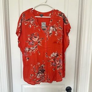 NWT Torrid Orange Floral Short Dolman Sleeve Top Size 2